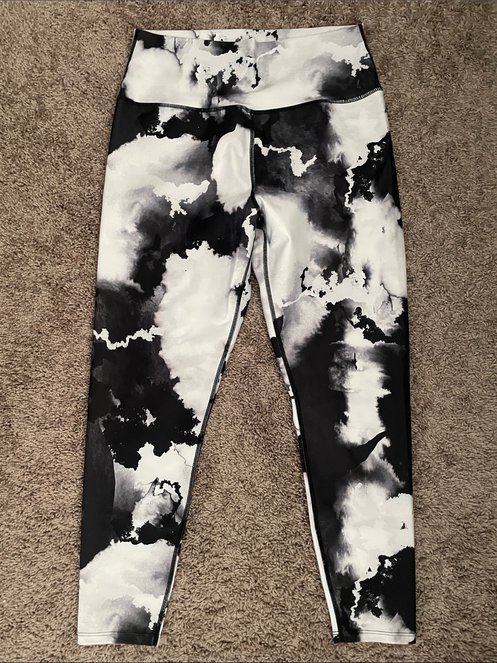 Sage Black & White Marble-Print Track Leggings